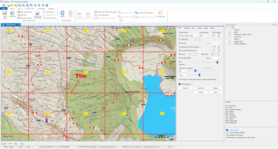 División automática de un mapa georreferenciado en teselas para crear un archivo KMZ de Garmin Custom Maps con OkMap