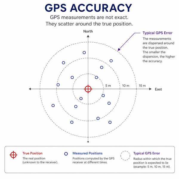 Dispersion des mesures GPS autour de la position réelle