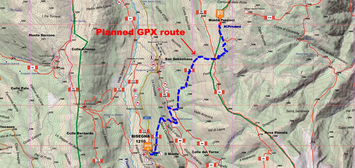 Example of a planned GPX route created with OkMap.