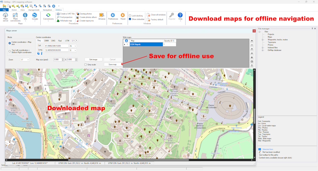 Downloading a web map for offline use with OkMap.