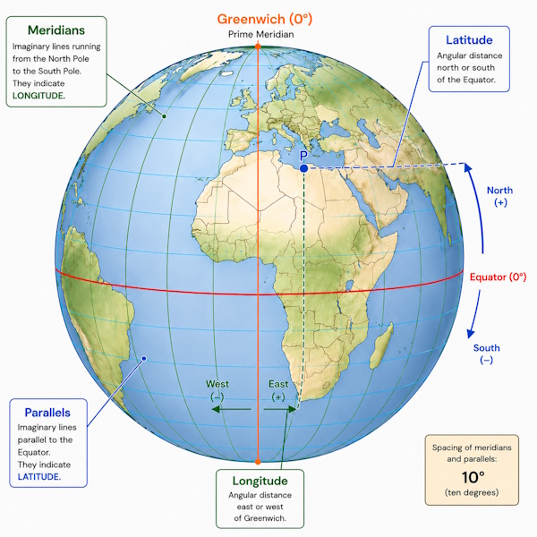 Representation of geographic coordinates using latitude and longitude