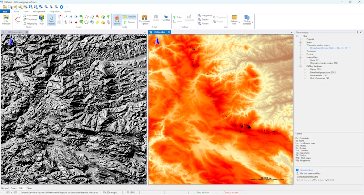 Visualizzazione del terreno con dati altimetrici DEM e curve di livello