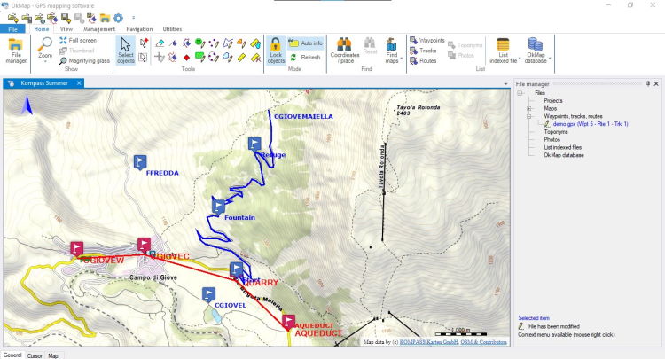 Mappa web Kompass con dati GPX (waypoint, tracce e rotte)