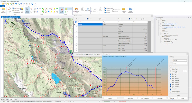 Analisi di una traccia GPS con statistiche e profilo altimetrico